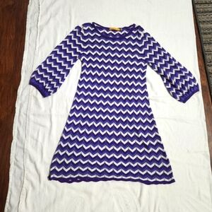 Alice and Olivia Dress Purple Chevron Print Wool Blend Size Small